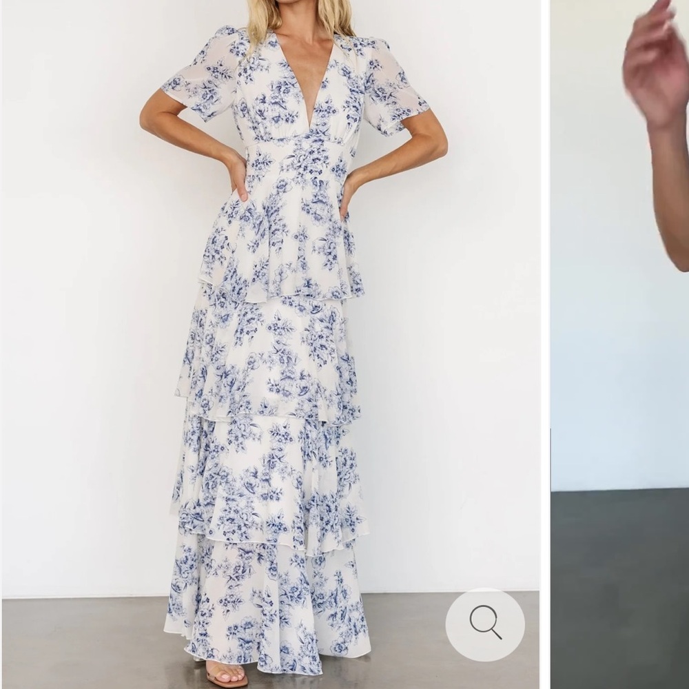 Baltic Born Medium Blue Montaigne Ruffle Maxi Dress Formal Wedding Bridal Shower